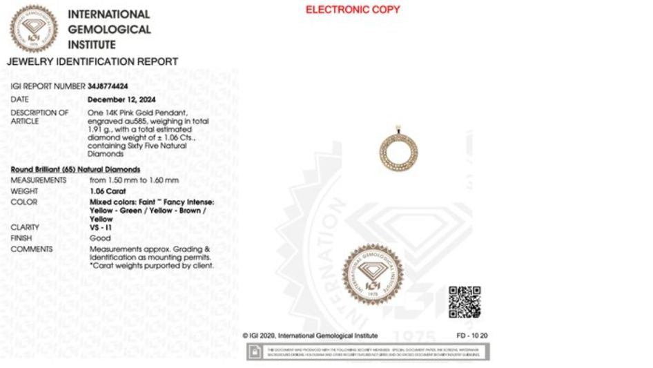 14 karaat Gouden Hanger met Natuurlijk Gekleurde Diamanten β 1,06 ct