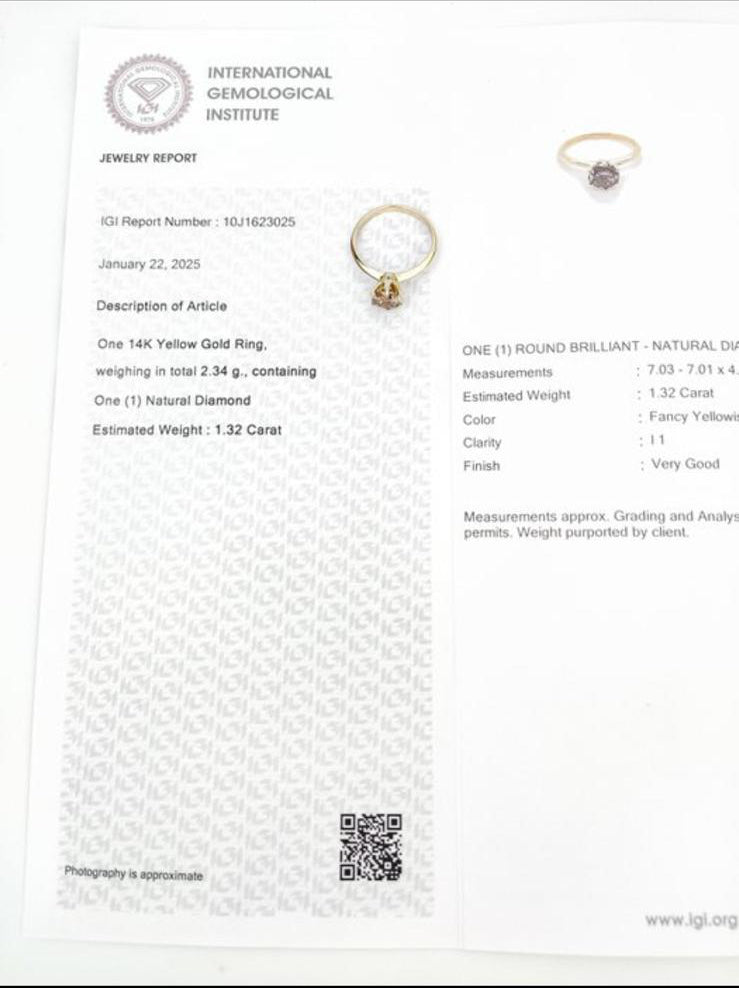 14 karaat Geelgouden Ring met Fancy Gekleurde Diamant